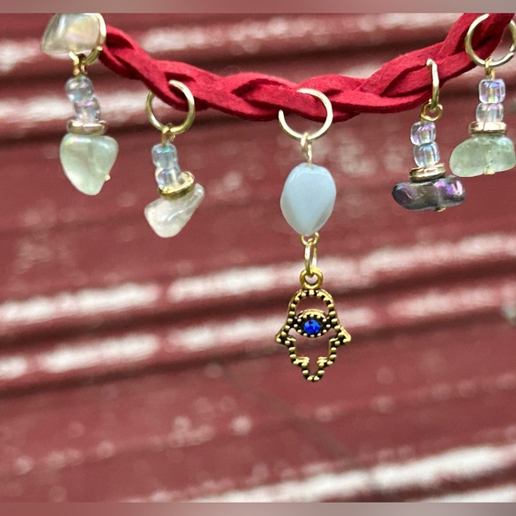 Red Faux Suede Braided Choker Fluorite w/Hamsa charm - Picture 1 of 5